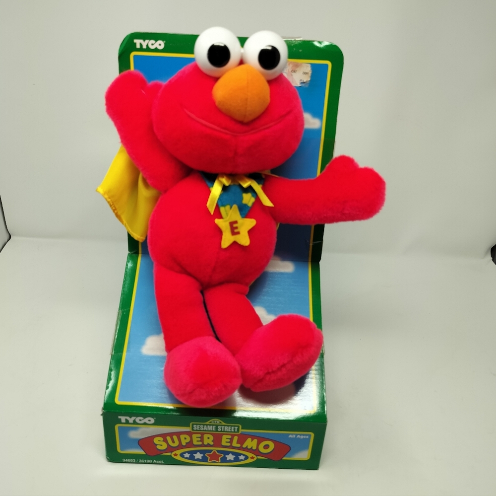NWT RARE 1997 SESAME STREET SUPER ELMO 11" PLUSH TOY TYCO BRAND NEW